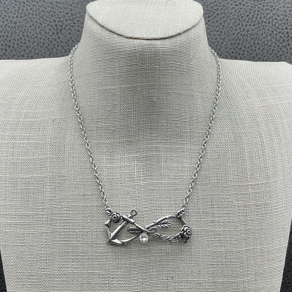 Controse Necklace Silver Tone Anchor Love Rose Pendant‎ 16 In Womens Jewelry